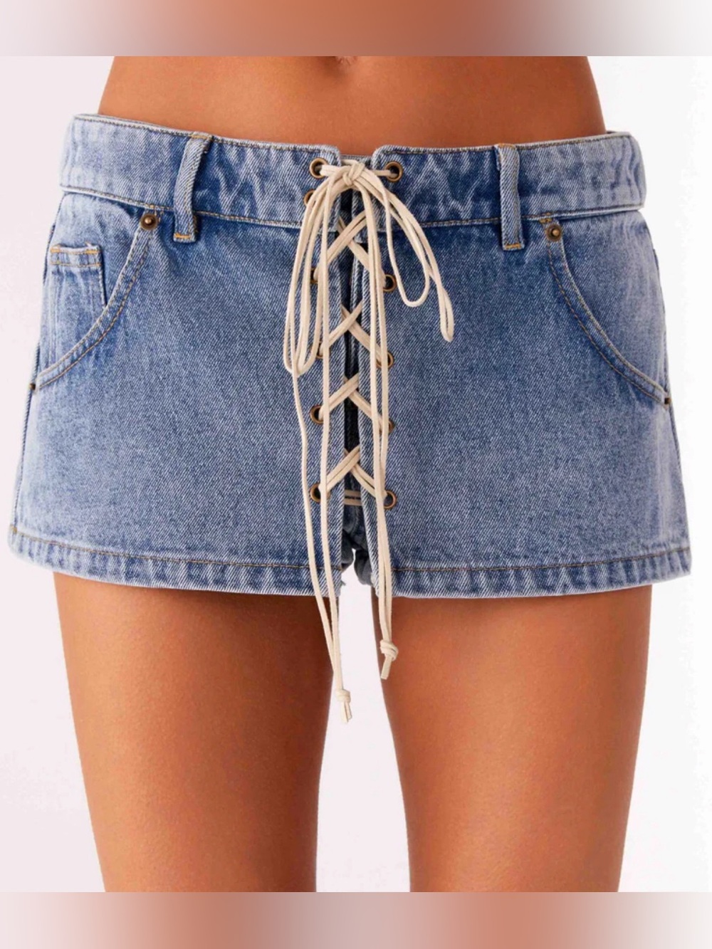Peppermayo Nashville Denim Skort NWT size 6 Low Rise Lace Up Mini Y2K - Picture 16 of 16